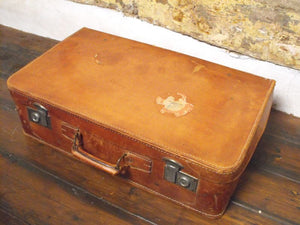 A Good Quality Vintage Leather Travelling Suitcase