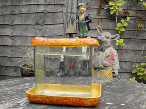 A Rare Austrian Art Deco Period Glass & Terracotta Fish Tank with Fisherman