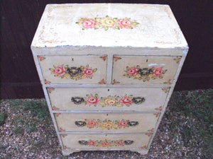 A Beautiful 19th Century Floral Painted Pine Chest of Drawers