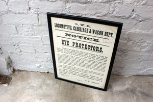 A Framed & Glazed Great Western Railway Locomotive Carriage & Wagon Department Poster on the use of Eye Protectors c.1922