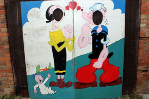 A Superb Vintage Polychrome Painted Fairground/Seaside Popeye & Olive Oyl Photo Board c.1960