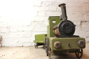 A Charming Early 20thC Primitive Wooden Model of a Victorian Locomotive Train With Tender