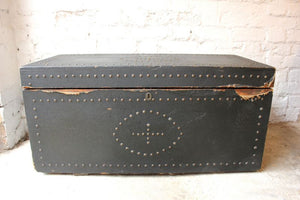 A c.1900 Pine and Ebony Canvas Gothic Studwork Travelling Trunk
