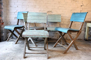 A Super Set of Five Early 20thC Painted Pine Folding Chairs