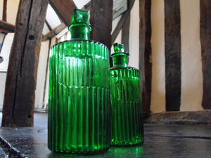 Two Late 19thC Green Glass Apothecary Bottles
