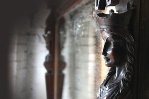 A Very Large c.1900 Carved Oak Wall Mirror