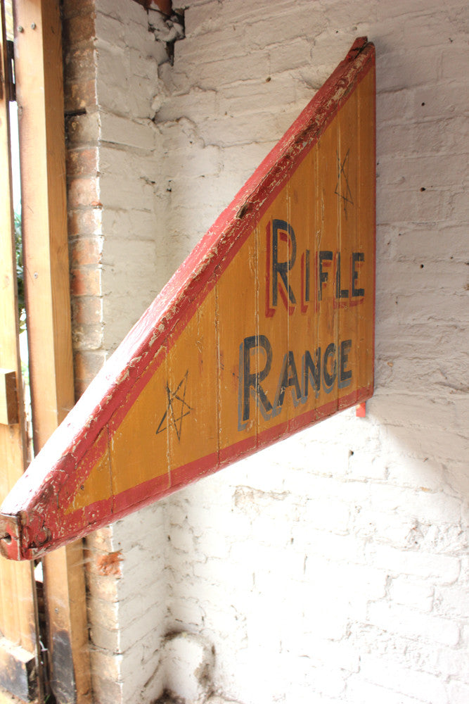 Fairground Rifles A Mid 20thC Hand Painted “Rifle Range” Fairground Panel Canopy Bracket ...