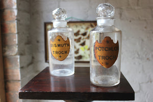 A Fine Pair of c.1870s Glass Apothecary Bottles for Bismuth & Potassium