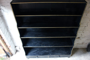 A Wonderful Large Regency Period Parcel Gilt & Black Painted Pine Waterfall Bookcase