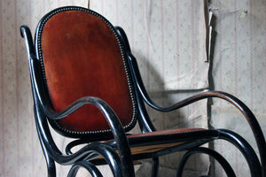 An Ebonised Thonet Style Bentwood & Leather Upholstered Rocking Chair c.1910