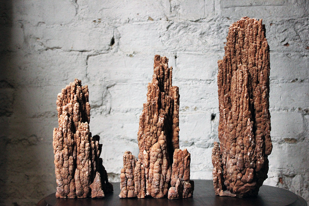 Scolar Rocks A Beautiful Group of Three Graduated Aragonite Scholar’s Rocks – Doe & Hope