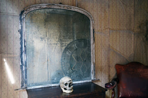 A Large Distressed Victorian Gesso & Mercury Plate Overmantle Mirror c.1880