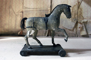 A Mid-Victorian Carved Pine & Dappled Painted Pull-a-Long Horse c.1860-70