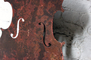 A Wonderful Late-19thC Folk Art Silhouette Sheet Metal Trade Sign Formed as a Violin; from the Workshops of Victor Enzensperger, Vienna, Austria c.1892-7