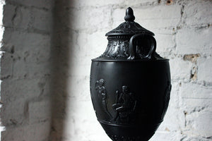 An Attractive 19thC Wedgwood Black Basalt Twin-Handled Vase & Cover c.1872