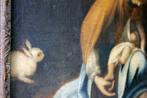 A Good 18thC Oil on Panel after Correggio: The Madonna & Child with White Rabbit; La Zingarella c.1790